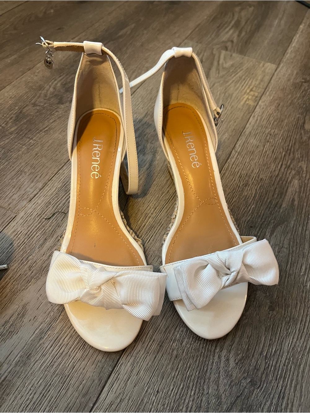 J.Renee White Bow Ankle-Strap Sandals